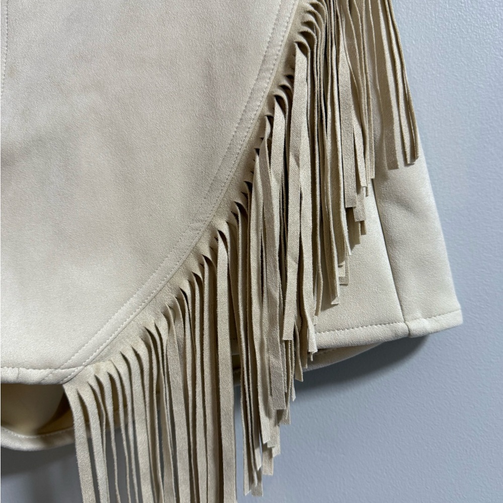 Fringe High-Waist Cream Women's Shorts - Picture 2 of 10